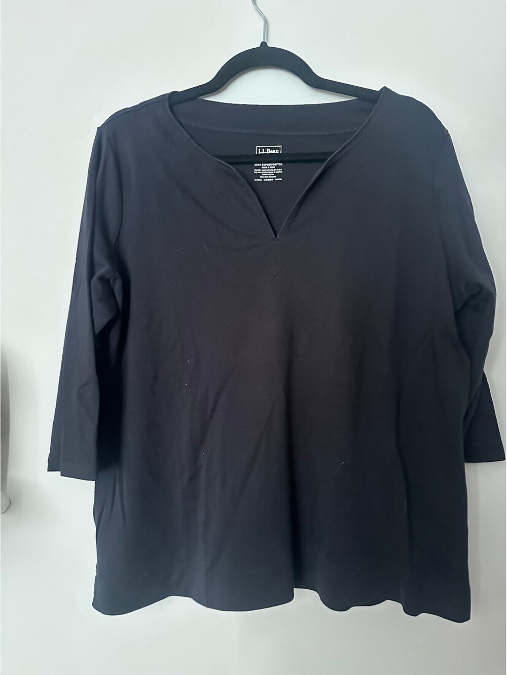 LL Bean Pima Cotton Three-Quarter-Sleeve Splitneck Top Size 1X